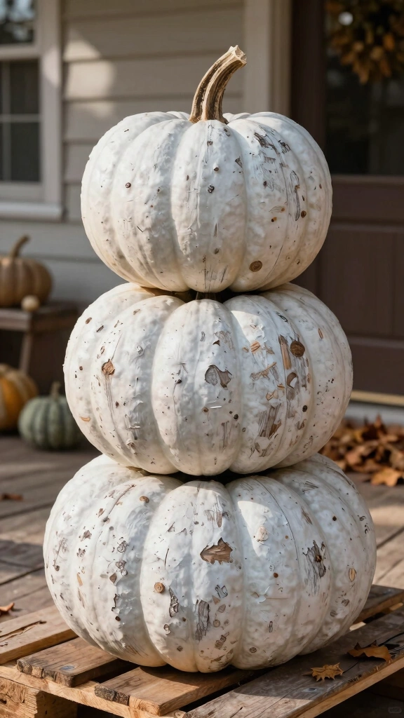 Distressed White-Washed Pumpkin Stack