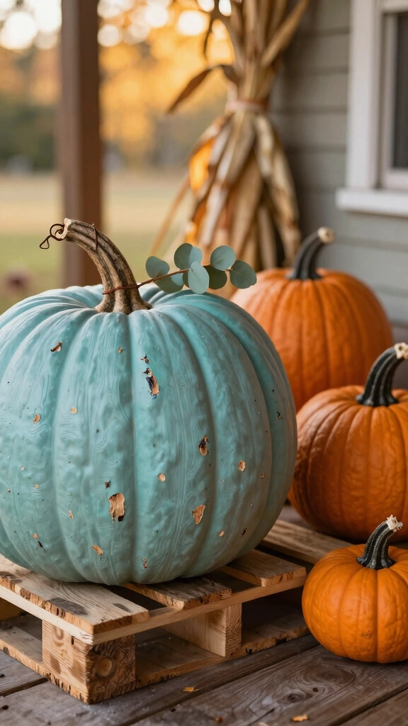 Whimsical Teal "Cinderella" Pumpkin
