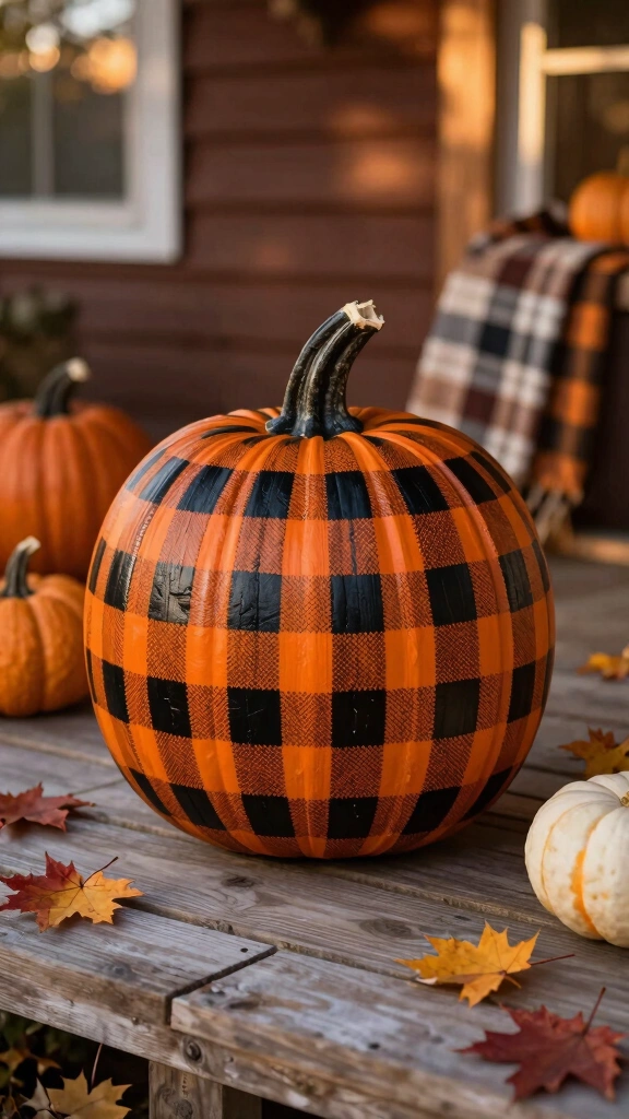 Stenciled Buffalo Plaid Pumpkin