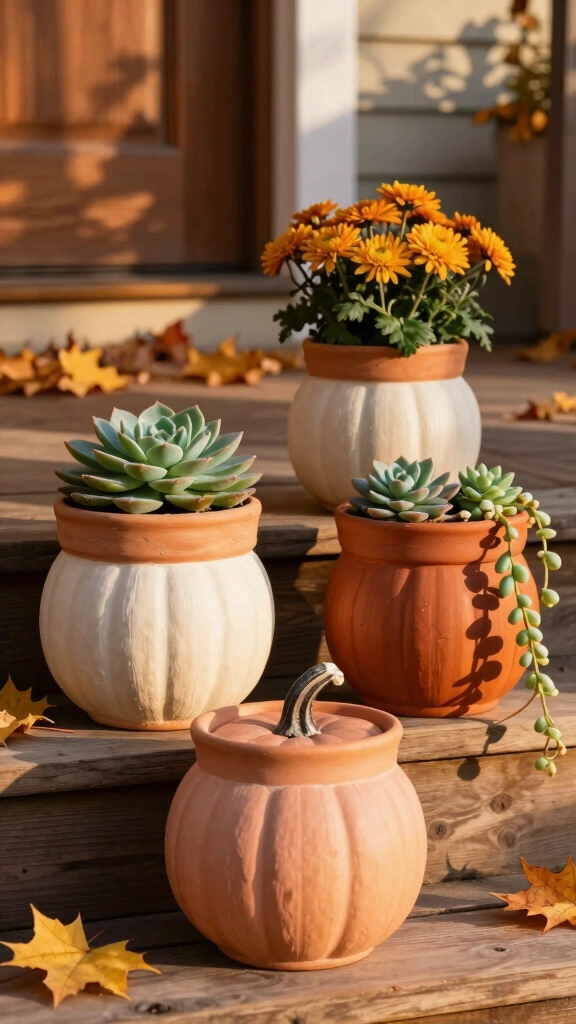 Painted Terracotta Pumpkin Pots