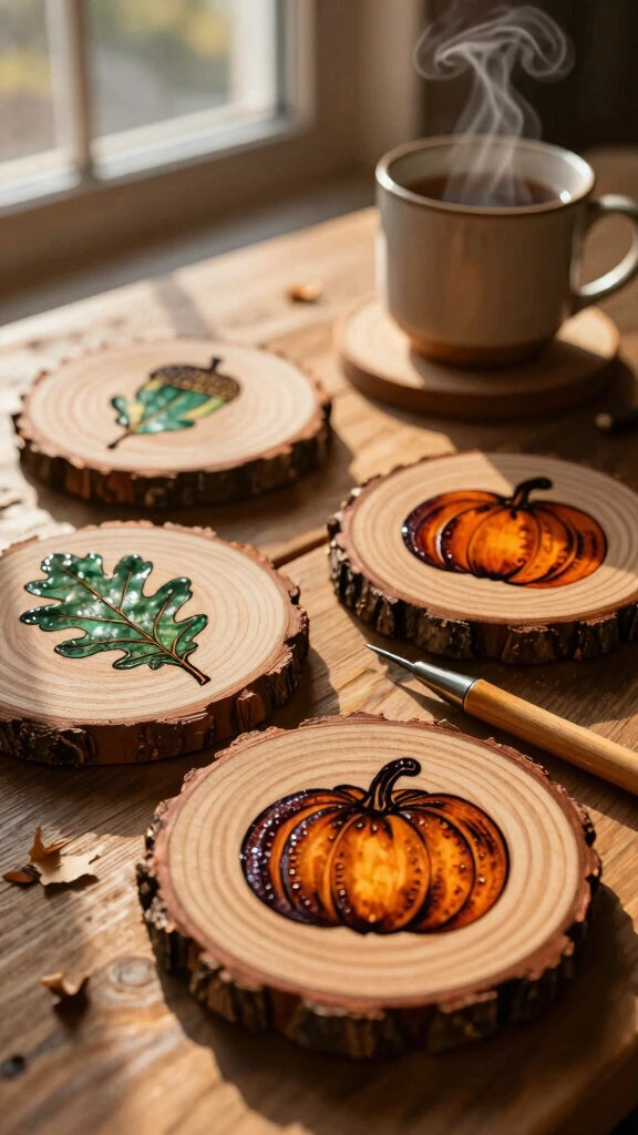 Pyrography Wood Slice Coasters