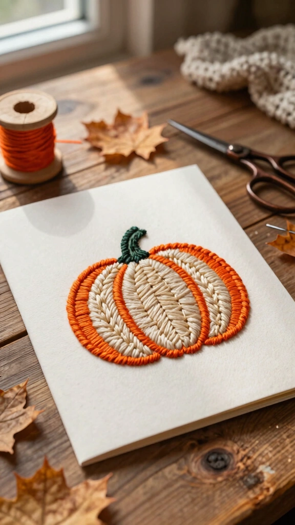 Hand-Stitched Pumpkin Embroidery Card