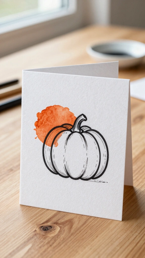 Minimalist Line-Art Pumpkin Card