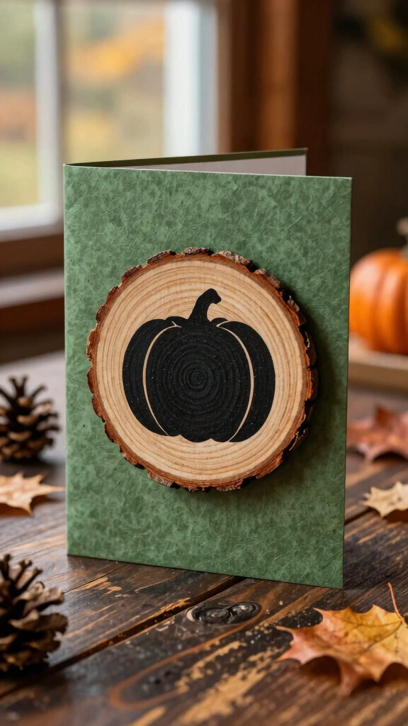Wood Slice and Pumpkin Silhouette Card