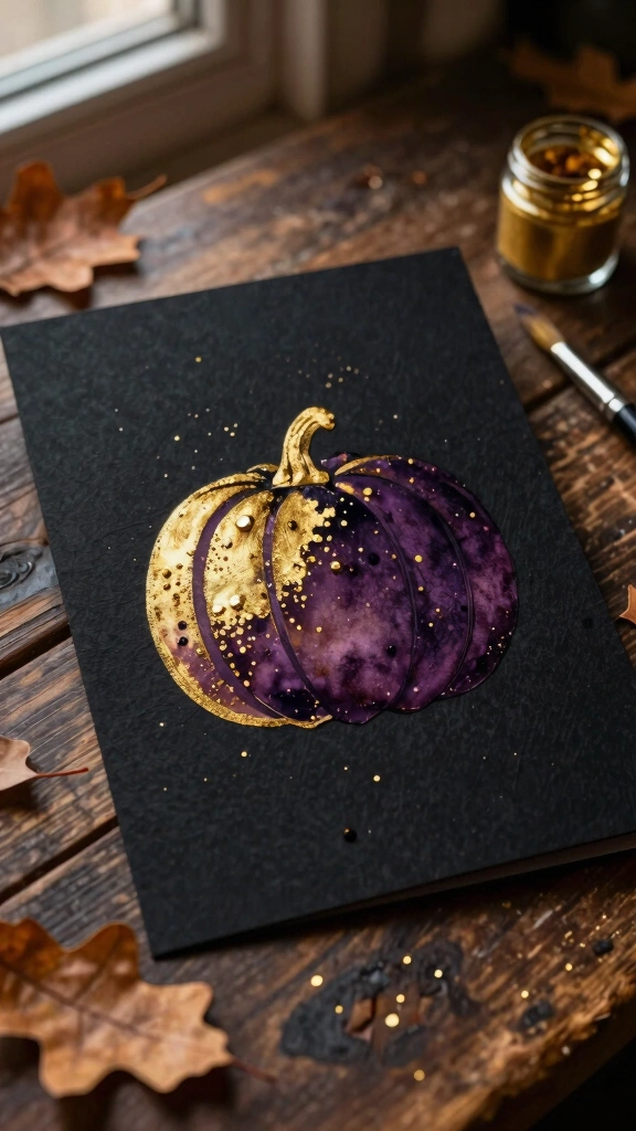 Splattered Gold Ink Pumpkin Card