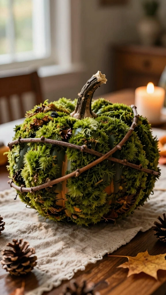 Natural Moss and Twig Forest Pumpkin