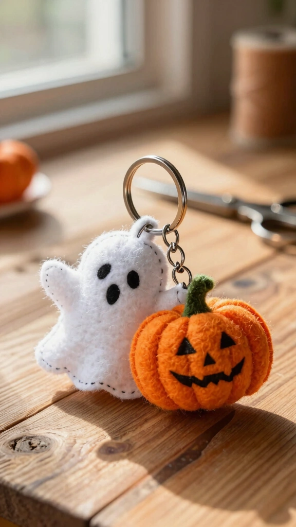 Ghost and Pumpkin Key Ring