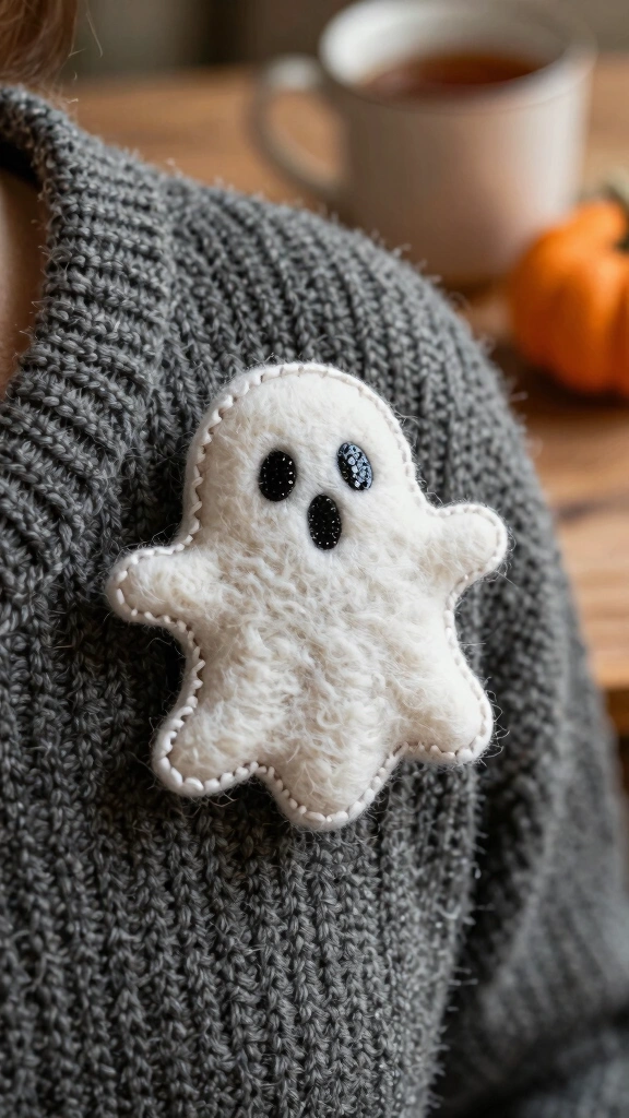 Sequin-Stitched Ghost Brooch