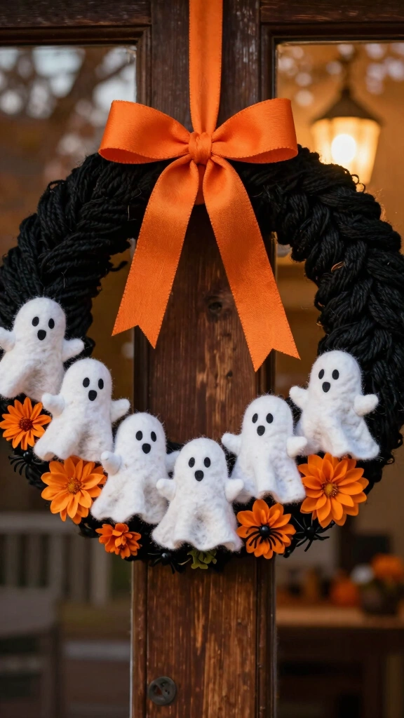 Halloween Wreath with Mini Ghosts
