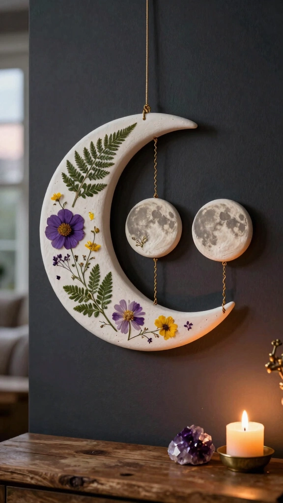 Pressed Flower Moon Phase Hanging