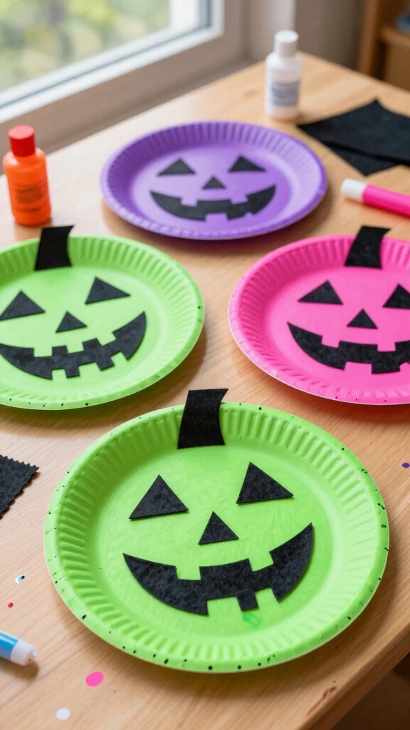 Neon Paper Plate Jack-O-Lanterns