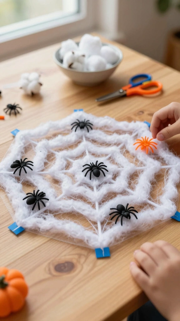 Sticky Cotton Ball Spiderwebs