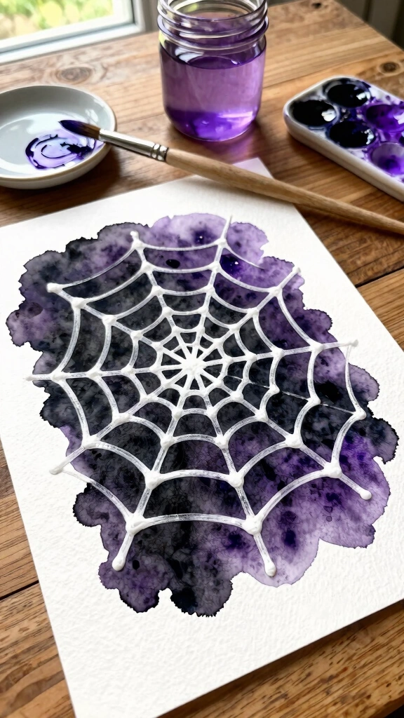 Watercolor Resist Spiderwebs
