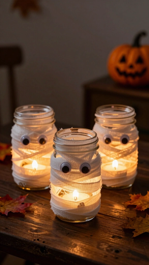 Glowing Mason Jar Mummies