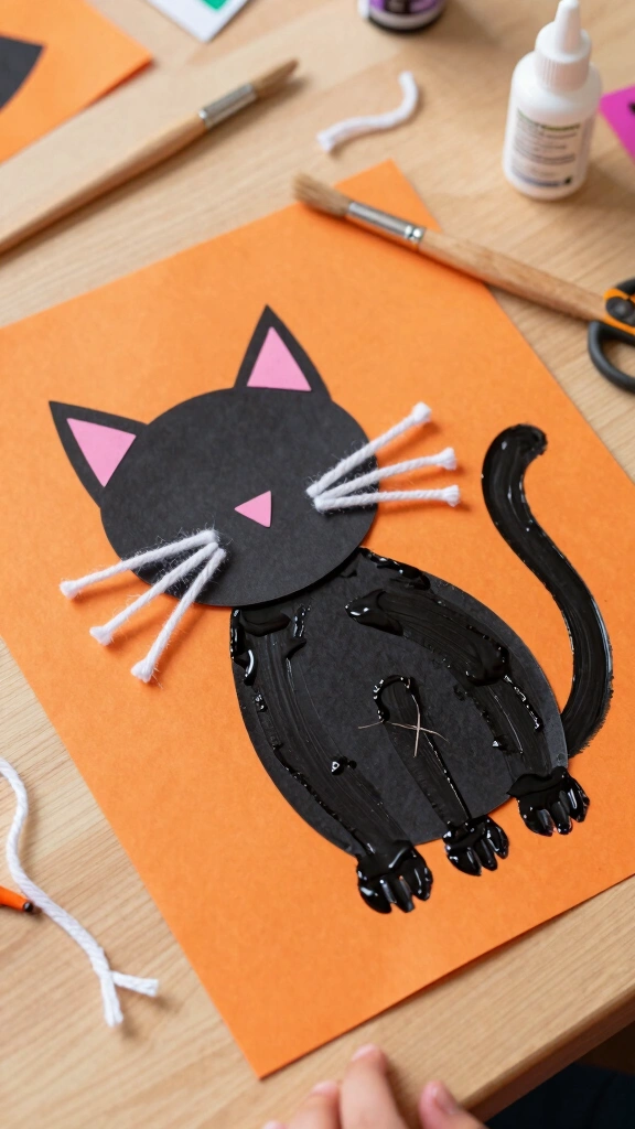 Black Cat with Yarn Whiskers