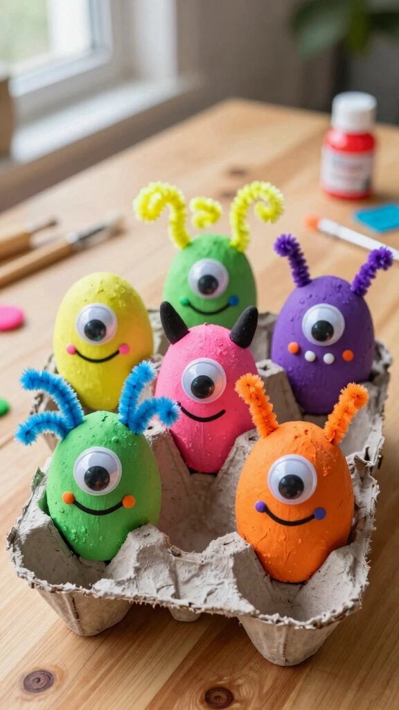 Upcycled Egg Carton Monsters