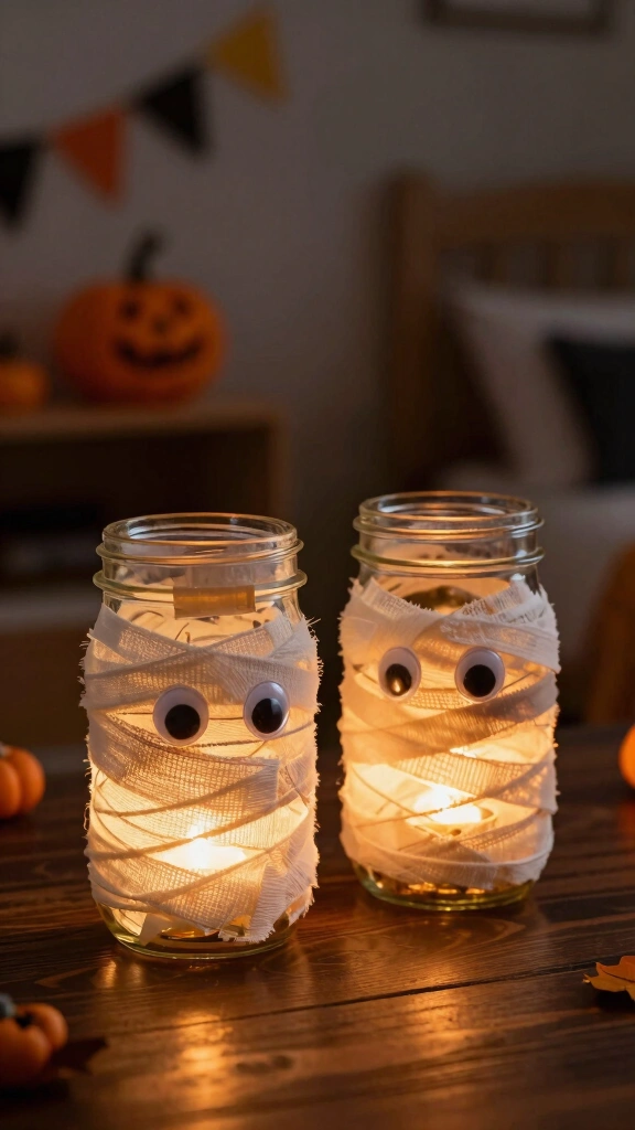 Glowing Mason Jar Mummies