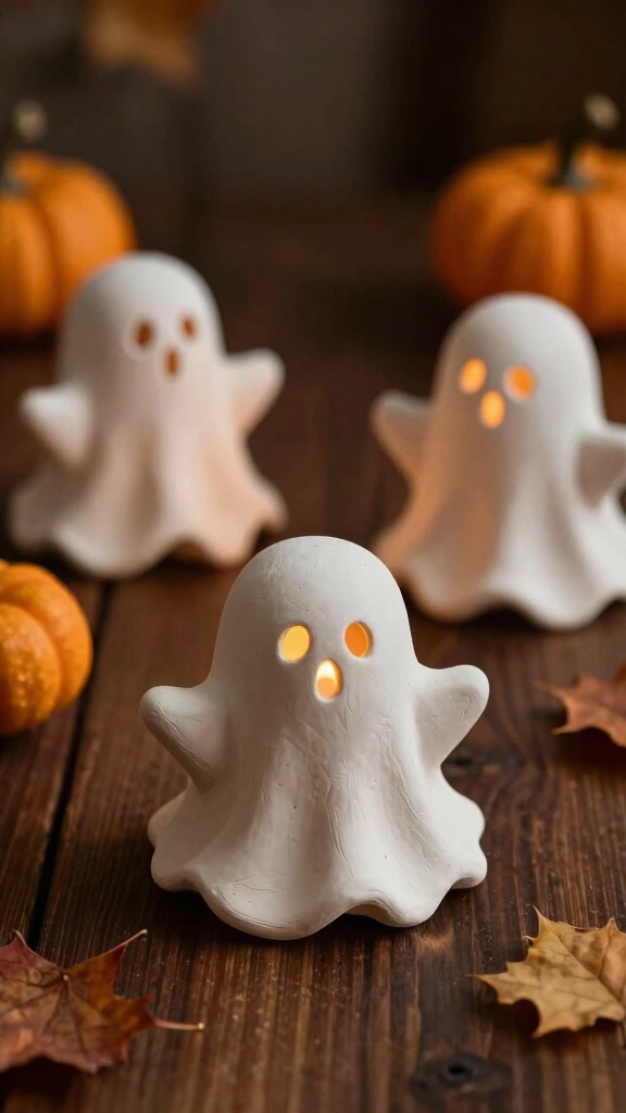 Air-Dry Clay Ghost Tealight Holders