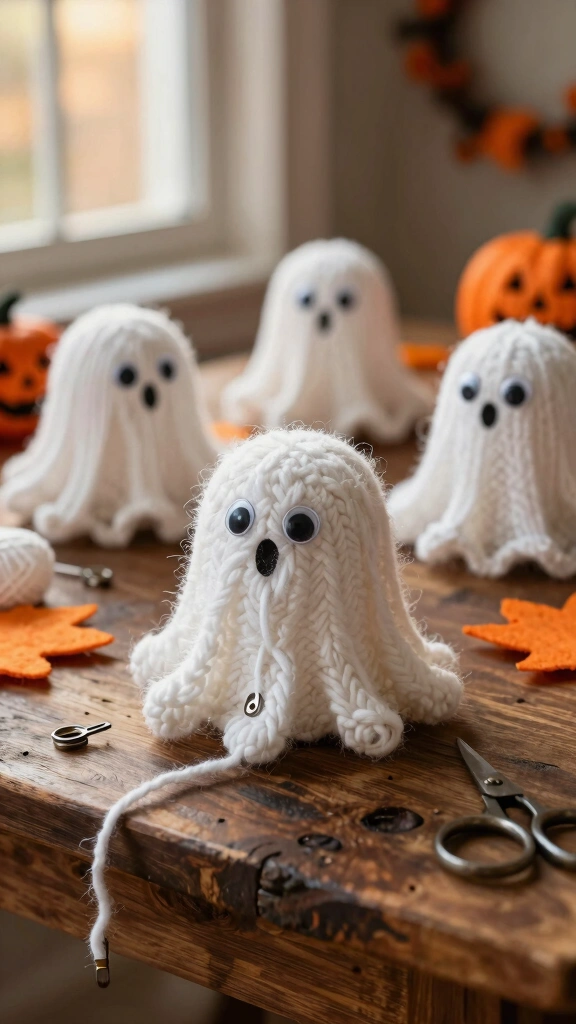 Fluffy Yarn Pom-Pom Ghosts