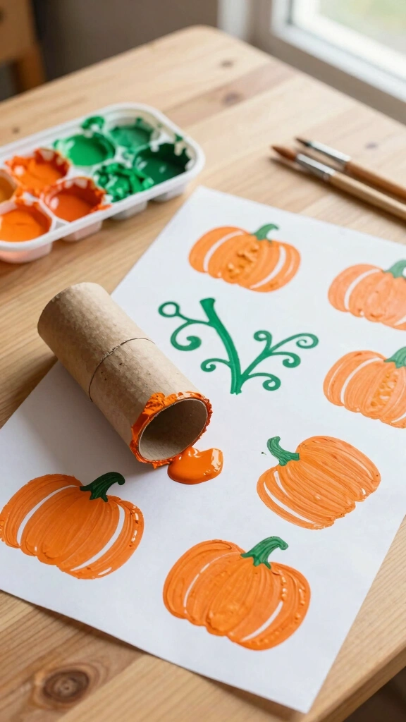 Cardboard Tube Pumpkin Stamps
