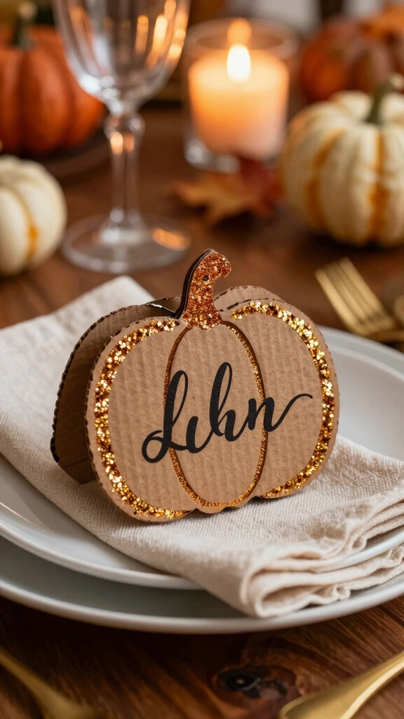 Glittery Cardboard Pumpkin Place Cards