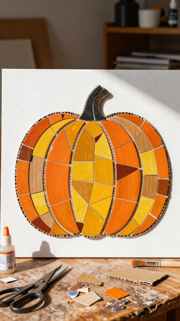Mosaic Cardboard Pumpkin Wall Art