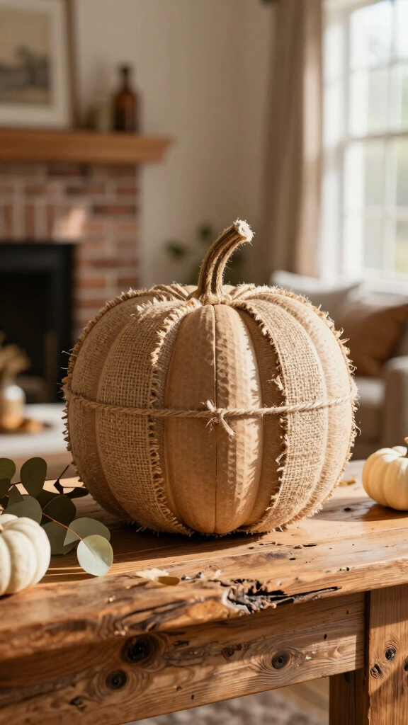 Shabby Chic Burlap-Wrapped Cardboard Pumpkins