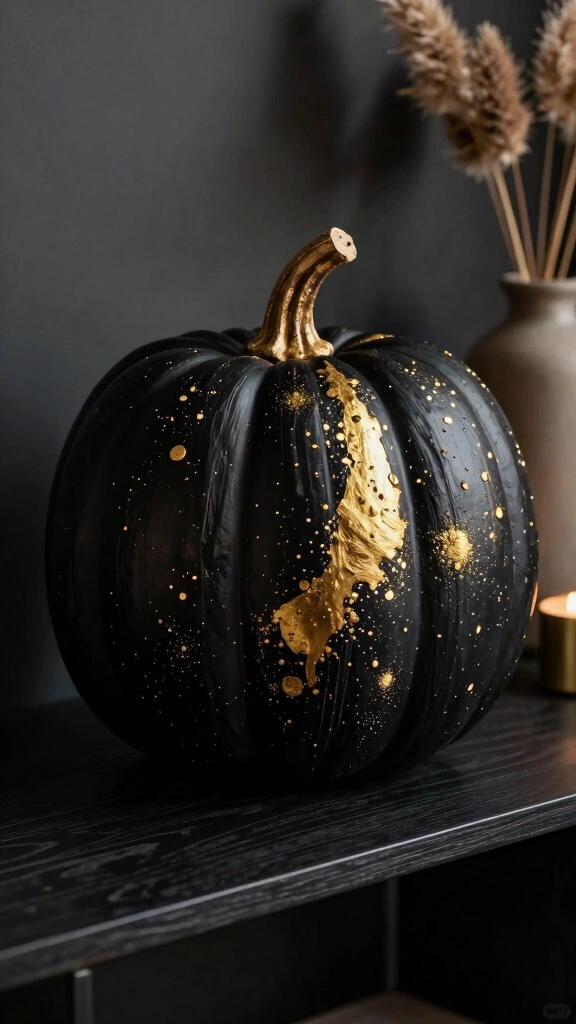 Modern Matte Black and Gold Splatter