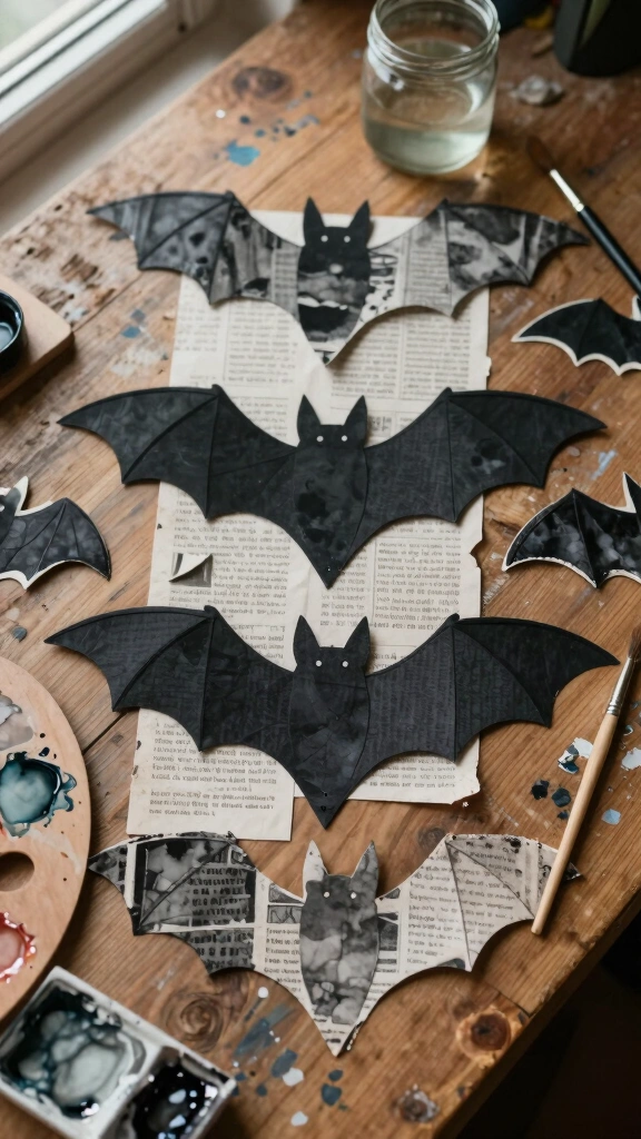 Recycled Newspaper Collage Bats