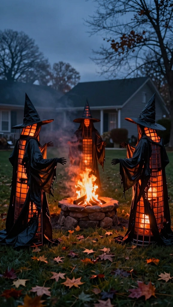 Light-Up Tomato Cage Witches