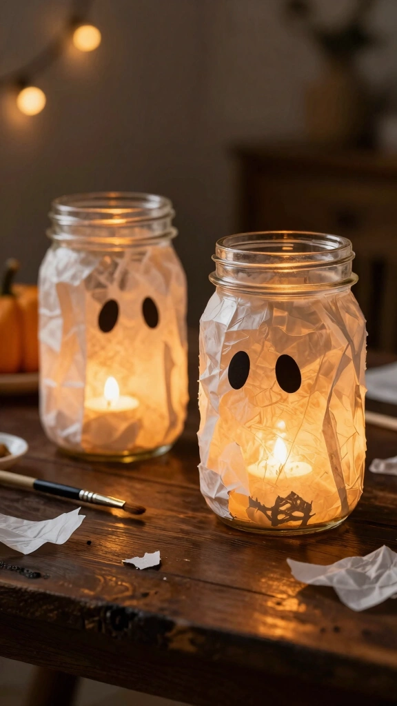 Glowing Mason Jar Ghosts