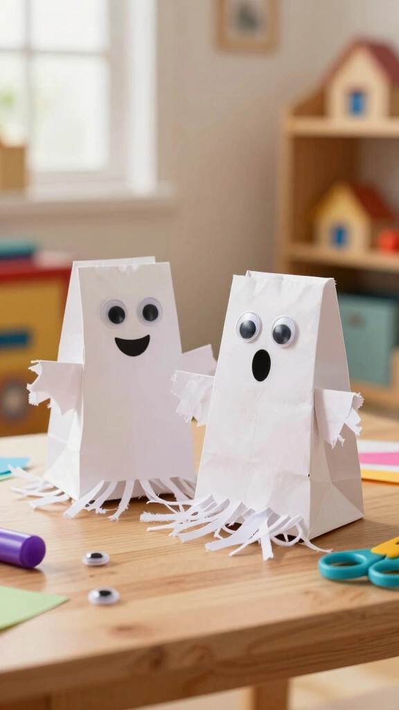 Paper Bag Ghost Puppets