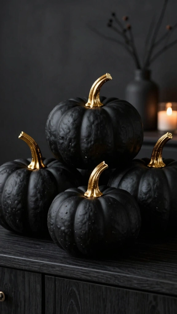 Moody Matte Black and Gold Pumpkins
