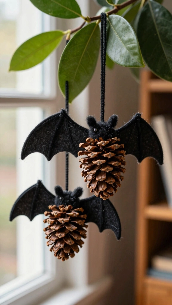 Pinecone Bats with Felt Wings