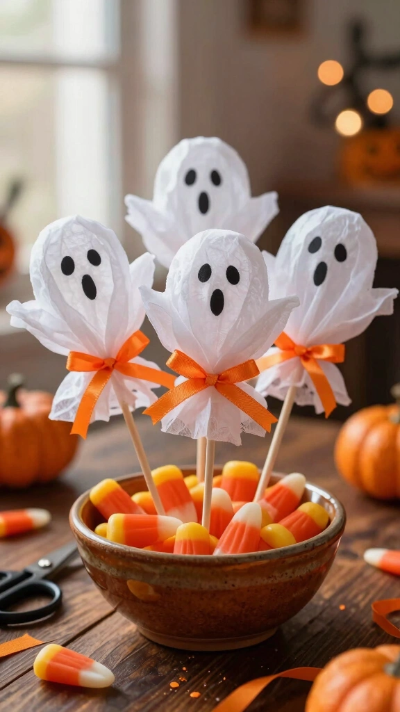 Tissue Paper Lollipop Ghosts