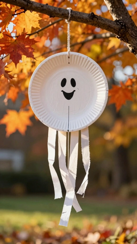 Paper Plate Ghost Windchimes