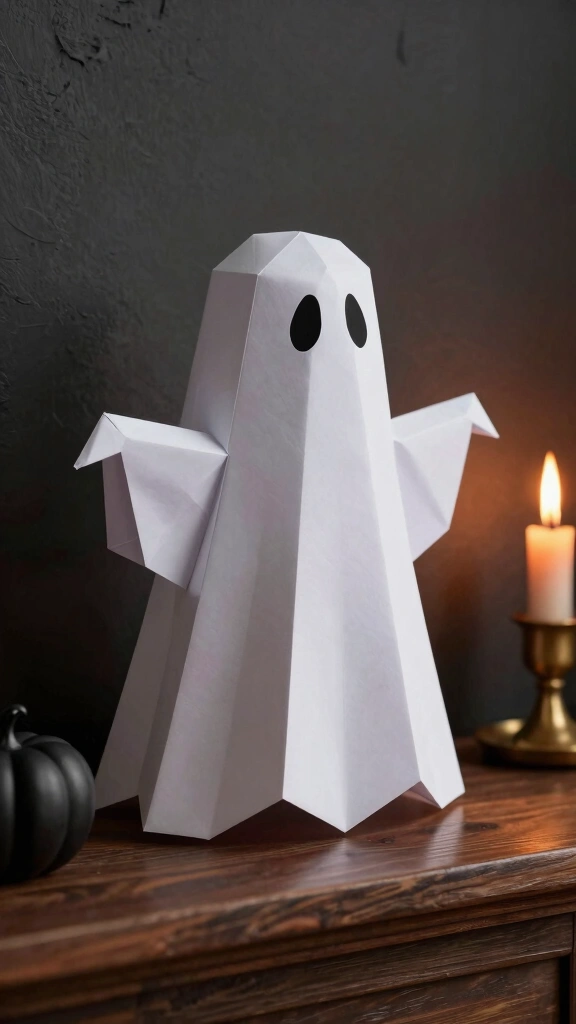 Low-Poly 3D Paper Ghost Sculptures