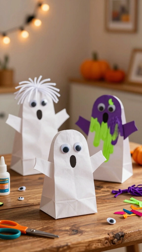 Paper Bag Ghost Puppets