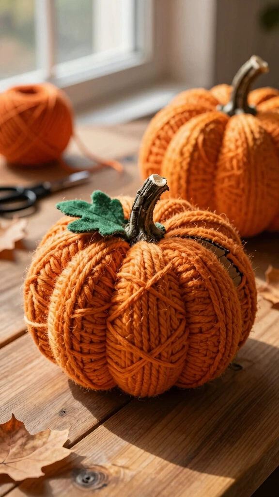 Yarn Wrapped Cardboard Pumpkins