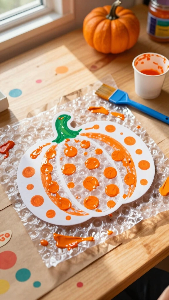 Bubble Wrap Pumpkin Painting