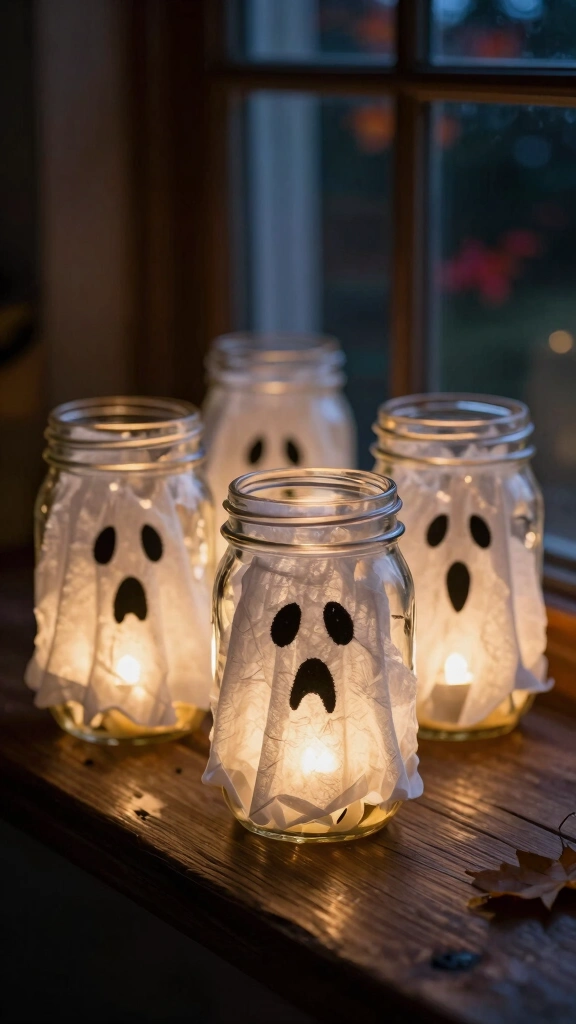Glowing Mason Jar Ghosts