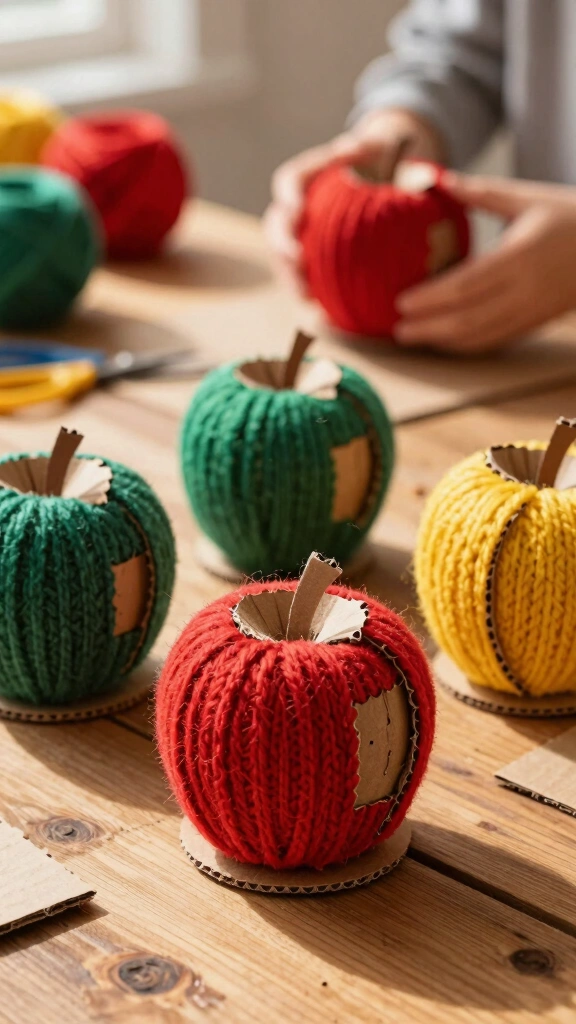 Yarn-Wrapped Cardboard Apples