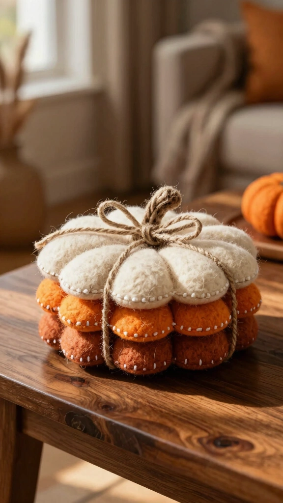 Hand-Stitched Felt Pumpkin Coasters