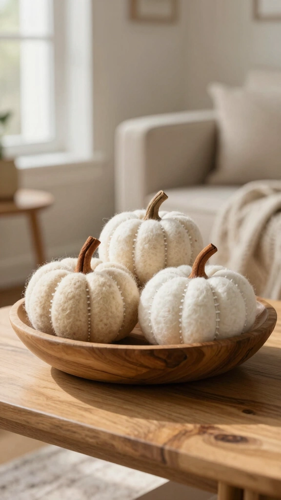 Modern Minimalist White Felt Pumpkin