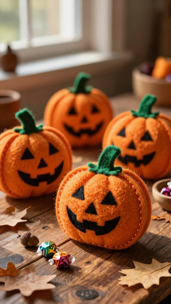 Whimsical Felt Pumpkin Treat Bags