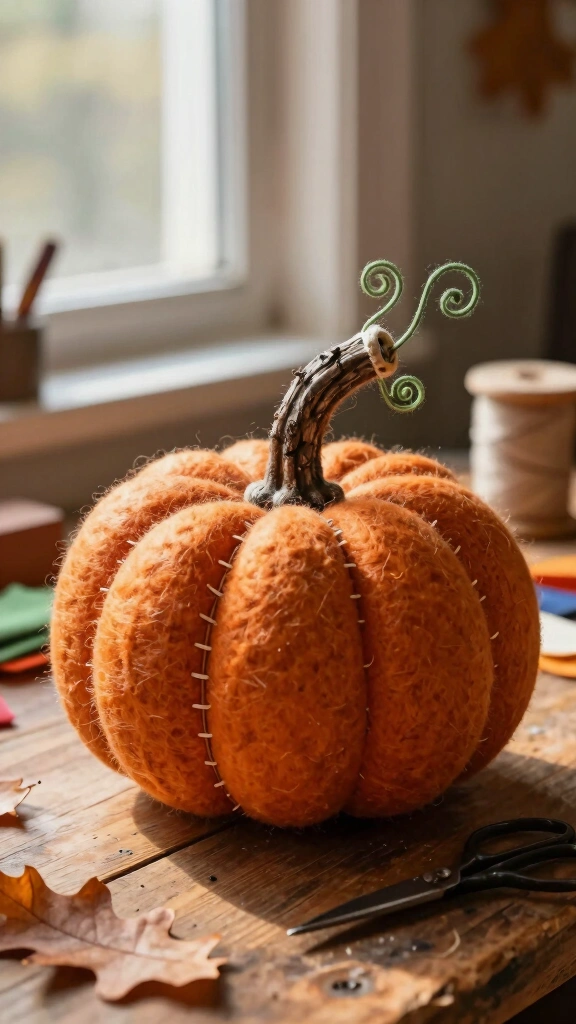 Rustic Twig-Stemmed Felt Pumpkin