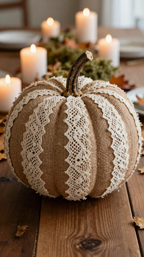 Rustic Burlap and Lace Pumpkins
