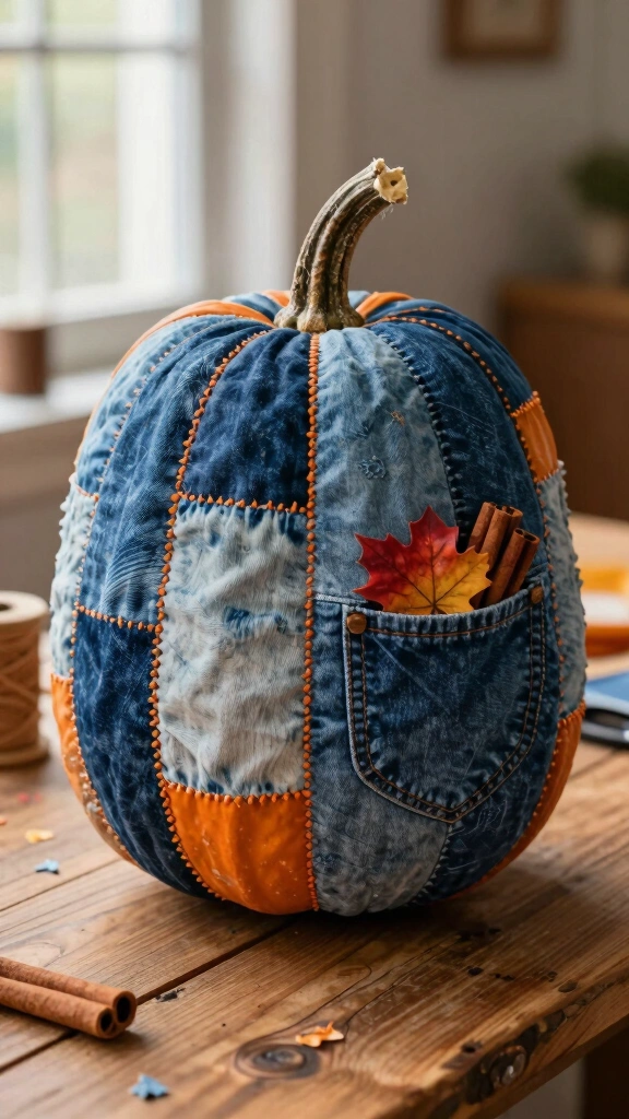 Upcycled Denim Pocket Patchwork Pumpkins
