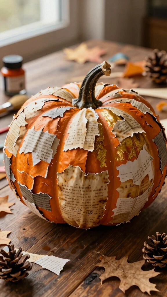 Whimsical Book Page and Scrapbook Paper Pumpkins
