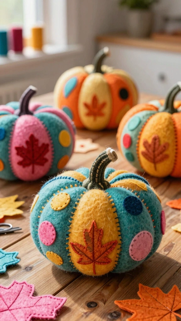 Colorful Felt Applique Pumpkins